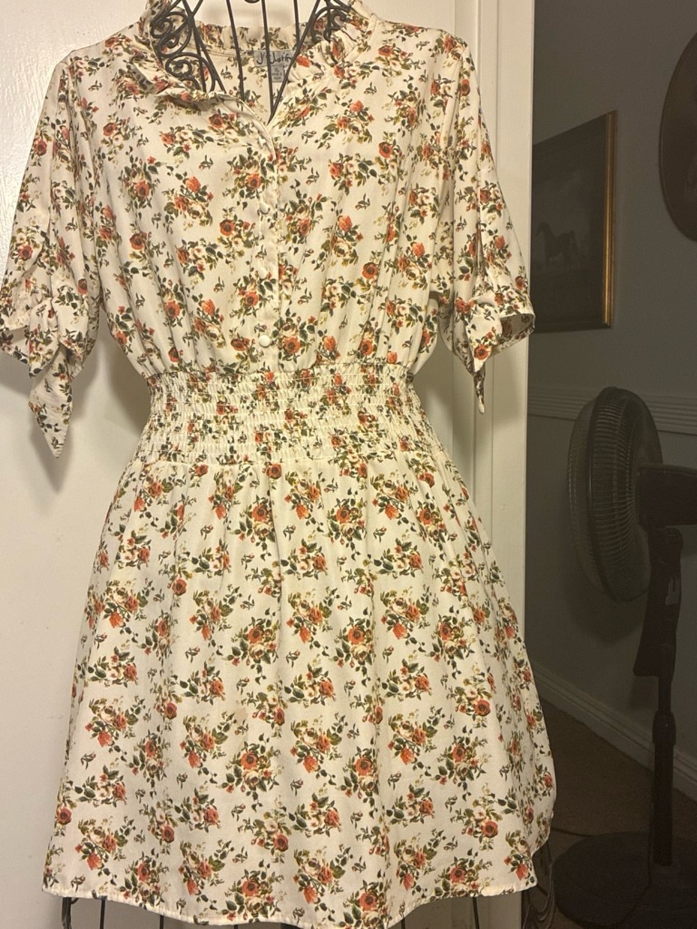 J for Justify Cream Floral Smocked Mini Dress